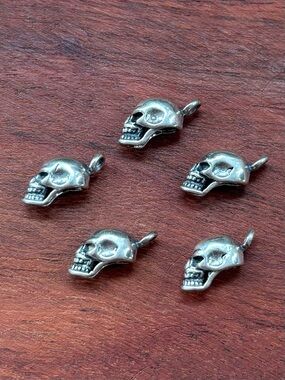 Small Sterling Silver Skull Bead Charms - Set of 5
